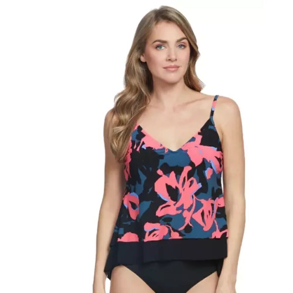 MagicSuit by MiracleSuit Black Pink Floral "Jolene" Underwire Swim Tankini Large